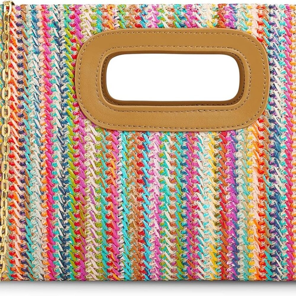 Straw Purse Top Handle Clutch Bag, Woven Beach Shoulder Crossbody Bag Raffia Han